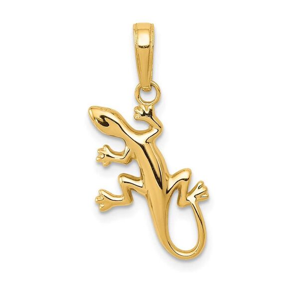 14k Yellow Gold Small 2D Polished Lizard Gecko Pendant